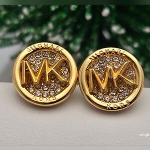 Michael Kors Gold-Tone MK Logo Pavé Crystal Stud Earrings Stainless Steel NOWT